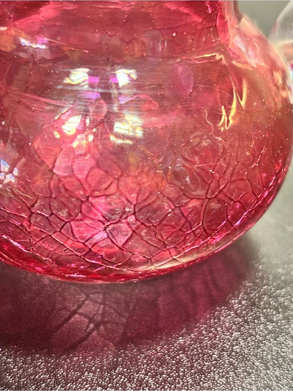Handblown Cranberry Glass Creamer and Sugar Set with Clear Handles